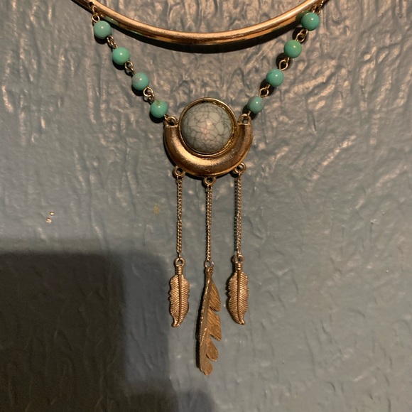 Sterling silver choker necklace adorned w turquois - Picture 2 of 3